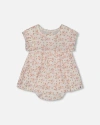 Deux Par Deux Baby Girl's Organic Cotton Pointelle Romper Printed White And Pink Flowers In White With Pink Flowers