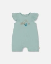 Deux Par Deux Baby Girl's Organic Cotton Romper With Frills Light Blue In Light Blue