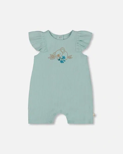 Deux Par Deux Baby Girl's Organic Cotton Romper With Frills Light Blue