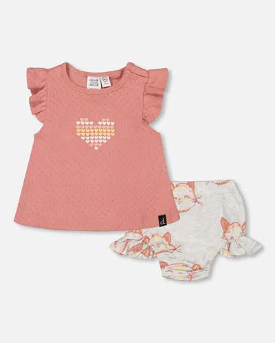 Deux Par Deux Baby Girl's Organic Pointelle Knit Top And Bloomers Set Old Rose