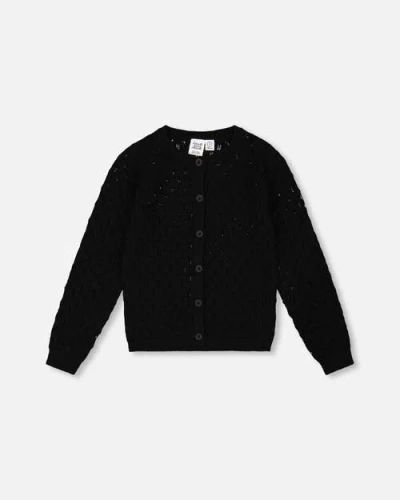 Deux Par Deux Baby Girl's Pointelle Knit Cardigan Sweater Black