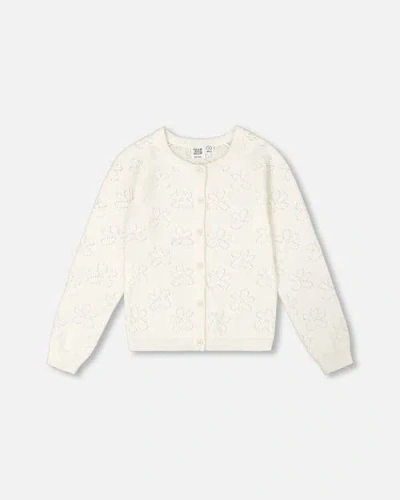 Deux Par Deux Baby Girl's Pointelle Knit Cardigan Sweater White