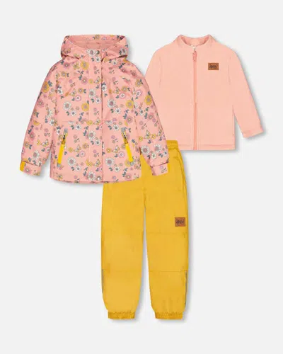 Deux Par Deux Baby Girl's Printed 3 In 1 Mid Season Set Disco Flowers And Yellow
