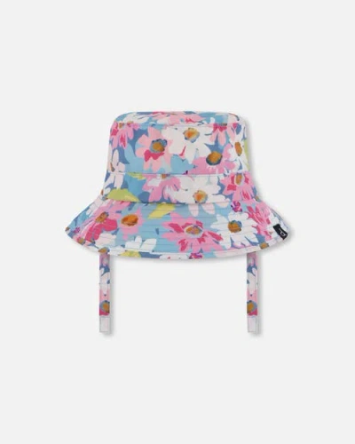Deux Par Deux Baby Girl's Printed Beach Sun Hat White, Pink, And Green Flowers