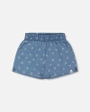 Deux Par Deux Baby Girl's Printed Chambray Short Blue And White Cherries In Blue And White Cherries