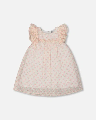 Deux Par Deux Baby Girl's Printed Dress With Frills Pale Pink And Flowers