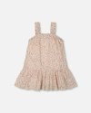 Deux Par Deux Girls' Printed Small Flowers Eyelet Dress - Baby In Beige And Small Flowers