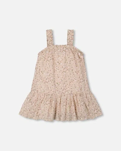 Deux Par Deux Girls' Printed Small Flowers Eyelet Dress - Baby In Beige And Small Flowers