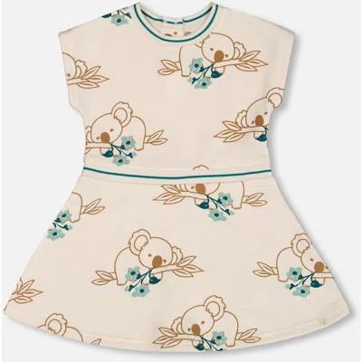 Deux Par Deux Baby Girl's Printed French Terry Dress Off-white And Koala