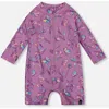 Deux Par Deux Baby Girl's Printed Long Sleeve One-piece Rashguard Old Mauve And Multicolored Butterf In Mauve,multicolored Butterflies