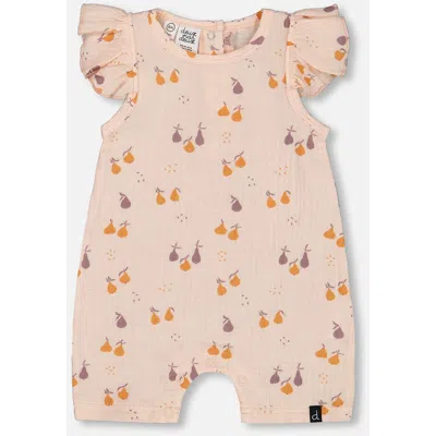 Deux Par Deux Baby Girl's Printed Muslin One Piece Romper Peach With Pears In Peach With Pears Print