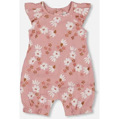 Deux Par Deux Baby Girl's Printed Muslin Romper Pink And White Flowers