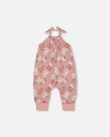Deux Par Deux Baby Girl's Printed Muslin Tie Strap Jumpsuit Pink And White Flowers In Pink And White Flowers