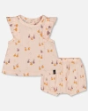 Deux Par Deux Baby Girl's Printed Muslin Top And Bloomer Set Peach With Pears In Peach With Pears Print