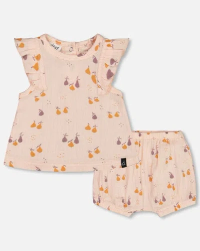 Deux Par Deux Baby Girl's Printed Muslin Top And Bloomer Set Peach With Pears In Peach With Pears Print