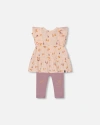 Deux Par Deux Baby Girl's Printed Muslin Tunic And Organic Cotton Legging Set Peach With Pears And P In Peach With Pears Print