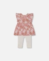 Deux Par Deux Baby Girl's Printed Muslin Tunic And Rib Leggings Set Pink And White Flowers In Pink And White Flowers