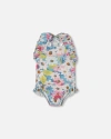 Deux Par Deux Little Girl's Printed One-piece Swimsuit With Frills White, Pink, And Green Flowers In White, Pink, And Green Flowers