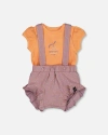 Deux Par Deux Baby Girl's Printed Organic Cotton Bodysuit And Shortall Set Orange And Purple In Orange And Purple