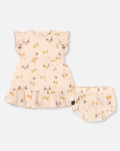 Deux Par Deux Baby Girl's Printed Organic Cotton Dress And Bloomer Set Peach With Pears In Peach With Pears Print