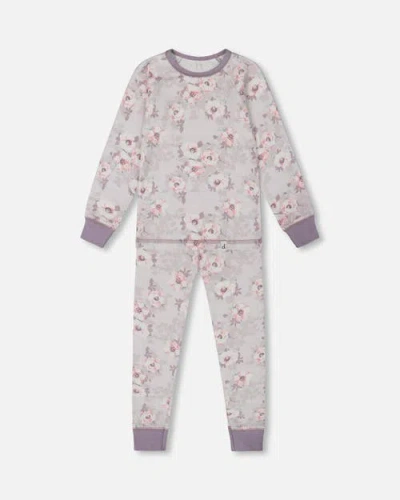 Deux Par Deux Baby Girl's Printed Organic Cotton Long Sleeve Top And Pant Pajama Set Pale Pink Flowe In Pale Pink Flowers On Lilac
