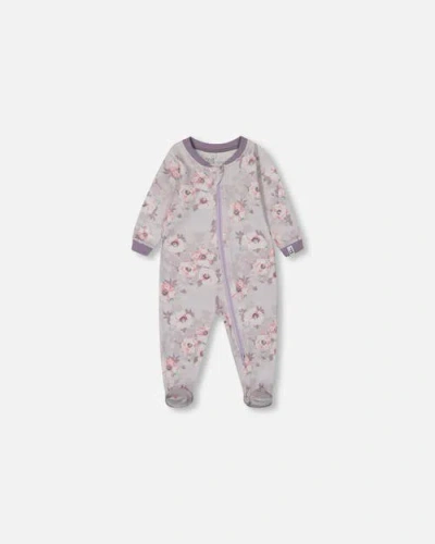 Deux Par Deux Baby Girl's Printed Organic Cotton One-piece Pajama Pale Pink Flowers On Neutral Lilac In Pale Pink Flowers On Lilac