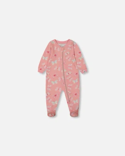 Deux Par Deux Baby Girl's Printed Organic Cotton One-piece Pajama Pink And Blue Butterflies On Old P In Pink And Blue Old Pink