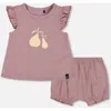 Deux Par Deux Baby Girl's Printed Organic Cotton Top And Bloomer Set Purple With Pear Seeds In Purple With Pear Seeds