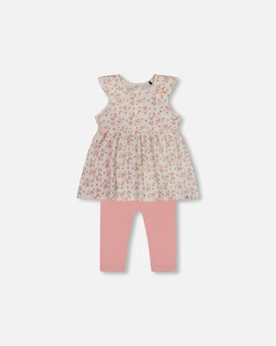 Deux Par Deux Baby Girl's Printed Organic Cotton Tunic And Leggings Set White With Pink Flowers