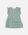 Deux Par Deux Baby Girl's Printed Organic Cotton Tunic Top Small Turquoise Flowers In Small Turquoise Flowers
