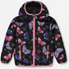 Deux Par Deux Baby Girl's Printed Quilted Mid-season Jacket Multicolored Butterflies On Black Backgr In Multicolored On Black