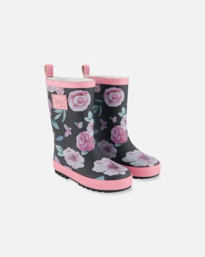 Deux Par Deux Baby Girl's Printed Rain Boots Pink, Black, And Flowers