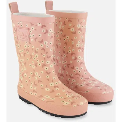 DEUX PAR DEUX DEUX PAR DEUX BABY GIRL'S PRINTED RAIN BOOTS SMALL WHITE FLOWERS ON PALE PINK