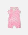 Deux Par Deux Baby Girl's Printed Terry Romper With Hood Vibrant Pink And White In Vibrant Pink And White