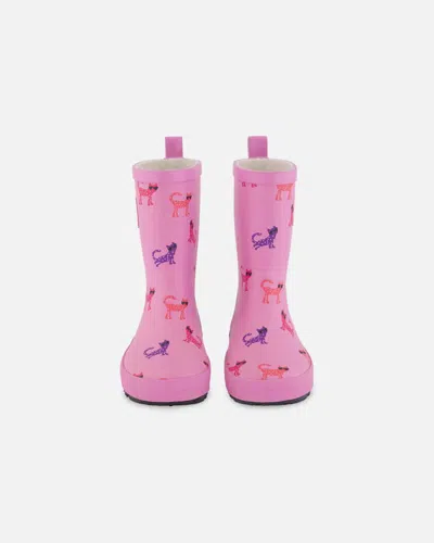 Deux Par Deux Baby Girl's Rain Boots Pink Printed Sunglasses Cats