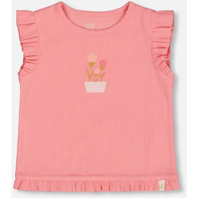 Deux Par Deux Baby Girl's Rib Tank Top With Frills Coral Pink