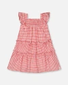 Deux Par Deux Baby Girl's Smocked Layered Dress With Frill Sleeve Checked Pink In Checked Pink