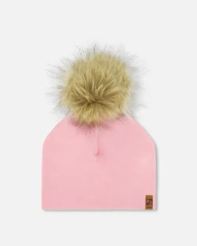 Deux Par Deux Baby Girl's Solid Jersey Detachable Pompom Hat Pale Pink