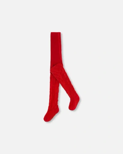 Deux Par Deux Baby Girl's Tights With Bow Jacquard Red In Jester Red