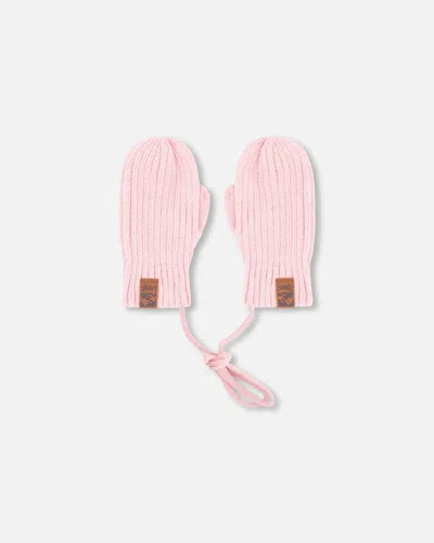 Deux Par Deux Kids' Baby Knit Mittens With Cord Pale Pink