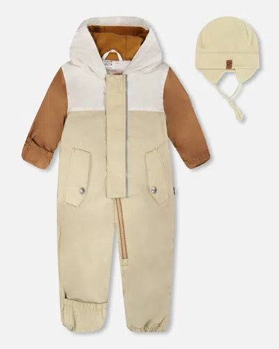 Deux Par Deux Kids' Baby Mid-season One-piece Outerwear With Hat Beige In Brown