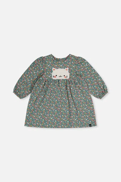 Deux Par Deux Kids' Organic Cotton Printed Dress Green Floral Print