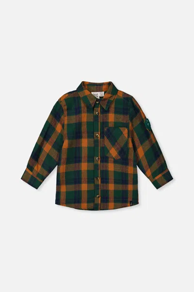 Deux Par Deux Kids' Plaid Shirt Orange, Blue And Green In Multi