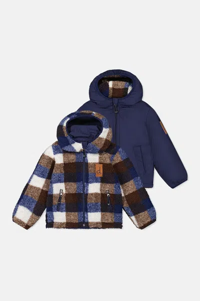 Deux Par Deux Kids' Baby Reversible Mid-season Jacket Dark Blue And Brown