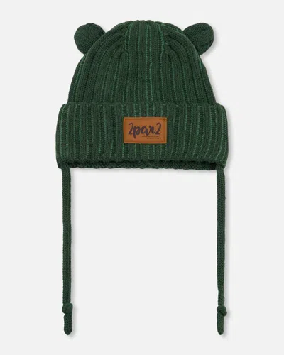Deux Par Deux Baby Unisex Baby Knit Hat With Ears Forest Green