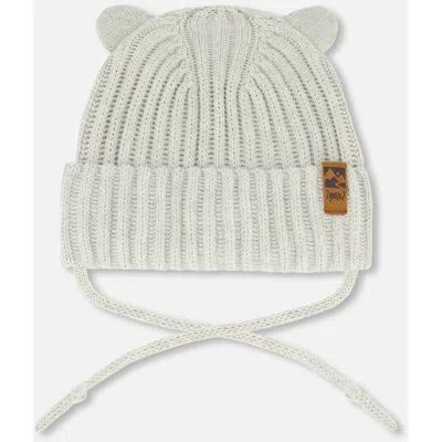 Deux Par Deux Kids'  Baby Unisex Baby Knit Hat With Strings Off-white