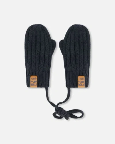 Deux Par Deux Kids'  Baby Unisex Baby Knit Mittens With String Black