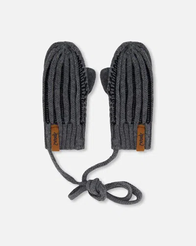 Deux Par Deux Baby Unisex Knit Mittens With Cord Black