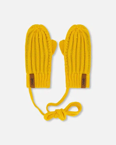 Deux Par Deux Baby Unisex Knit Mittens With Cord Yellow