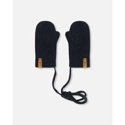 Deux Par Deux Kids'  Baby Unisex Knitted Mittens With String Black In Anthracite